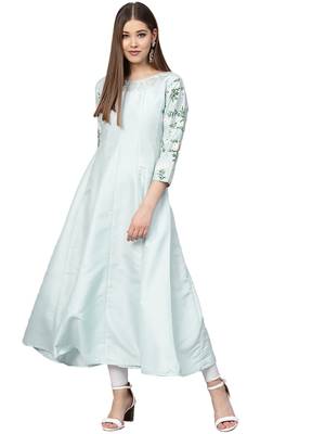 Sky-blue printed polyester kurti 1