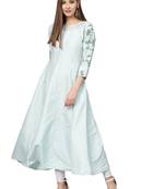 Sky-blue printed polyester kurti