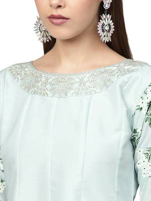 Sky-blue printed polyester kurti 2