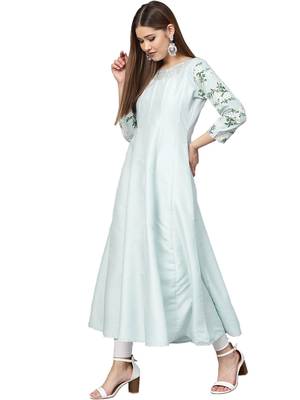 Sky-blue printed polyester kurti 3
