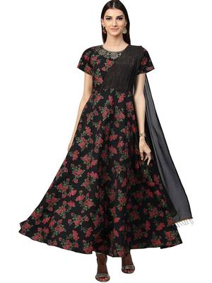 Black printed crepe kurti 1