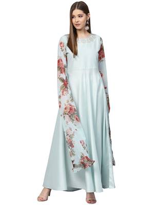 Sky-blue printed polyester kurti 1