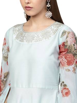 Sky-blue printed polyester kurti 2