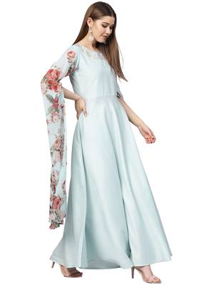 Sky-blue printed polyester kurti 4