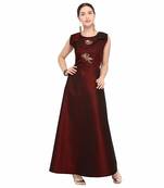 Designer Maroon Gown For Women Party Wear in Patch Worl