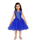 Blue embroidered net kids frocks