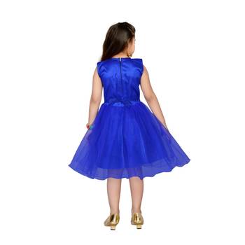 Blue embroidered net kids frocks 4