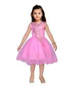 Pink embroidered net kids frocks