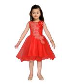 Red embroidered net kids frocks