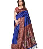 Blue Printed Kalamkari Sarees With Blouse