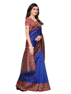 Blue Printed Kalamkari Sarees With Blouse 2