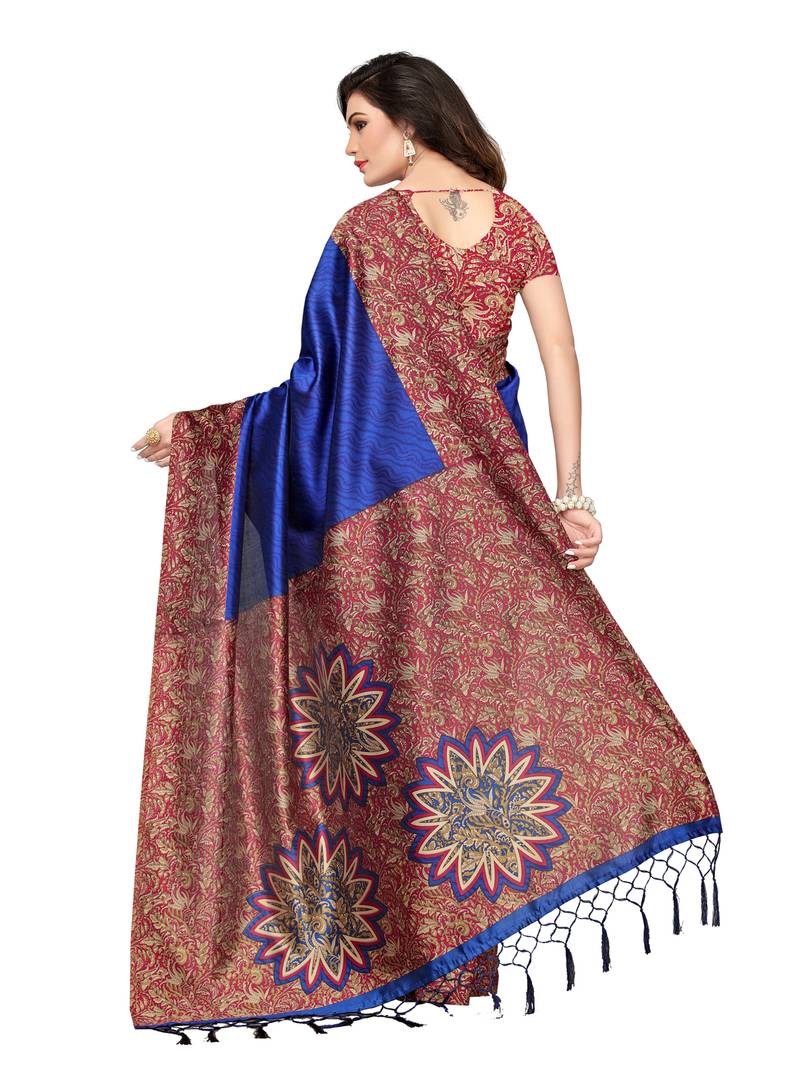 Blue Printed Kalamkari Sarees With Blouse