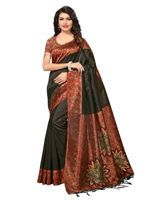 Black Printed Kalamkari Sarees With Blouse 1