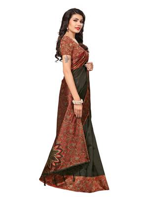 Black Printed Kalamkari Sarees With Blouse 2