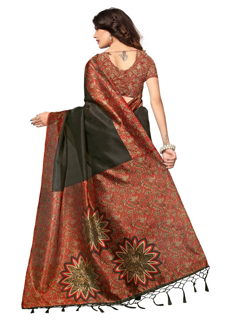 Black Printed Kalamkari Sarees With Blouse