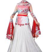 White Embroidered Net Semi Stitched Lehenga