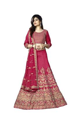 Pink Embroidered Silk Semi Stitched Lehenga 1