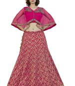 Pink Embroidered Silk Semi Stitched Lehenga