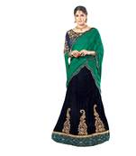 Dark Blue Embroidered Velvet Semi Stitched Lehenga