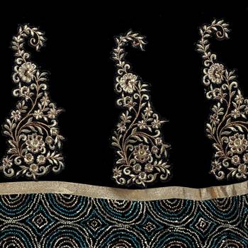 Dark Blue Embroidered Velvet Semi Stitched Lehenga 2