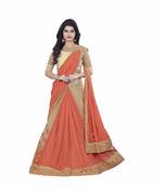 Peach Embroidered Chiffon Semi Stitched Lehenga