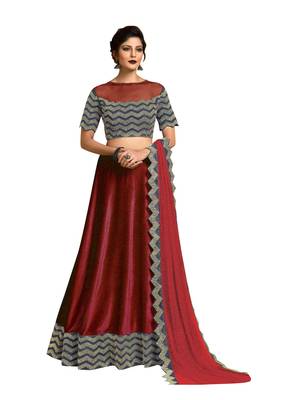 Maroon Embroidered Silk Semi Stitched Lehenga 1
