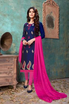Navy-blue embroidered chanderi salwar with dupatta 1