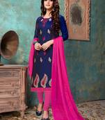 Navy-blue embroidered chanderi salwar with dupatta