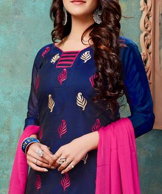 Navy-blue embroidered chanderi salwar with dupatta 2