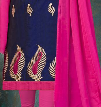 Navy-blue embroidered chanderi salwar with dupatta 3