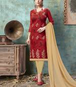 Red embroidered chanderi salwar with dupatta