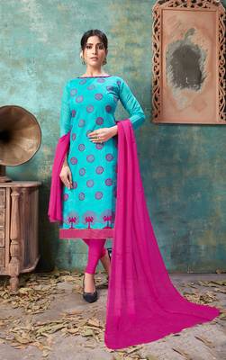 Sky-blue embroidered chanderi salwar with dupatta 1