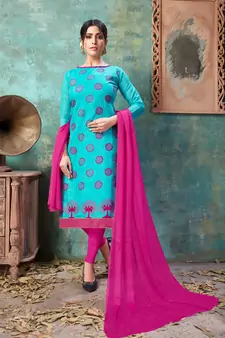 Sky-blue embroidered chanderi salwar with dupatta