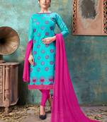 Sky-blue embroidered chanderi salwar with dupatta