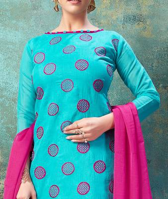 Sky-blue embroidered chanderi salwar with dupatta 2