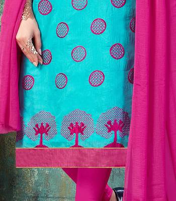 Sky-blue embroidered chanderi salwar with dupatta 3
