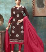 Brown embroidered chanderi salwar with dupatta