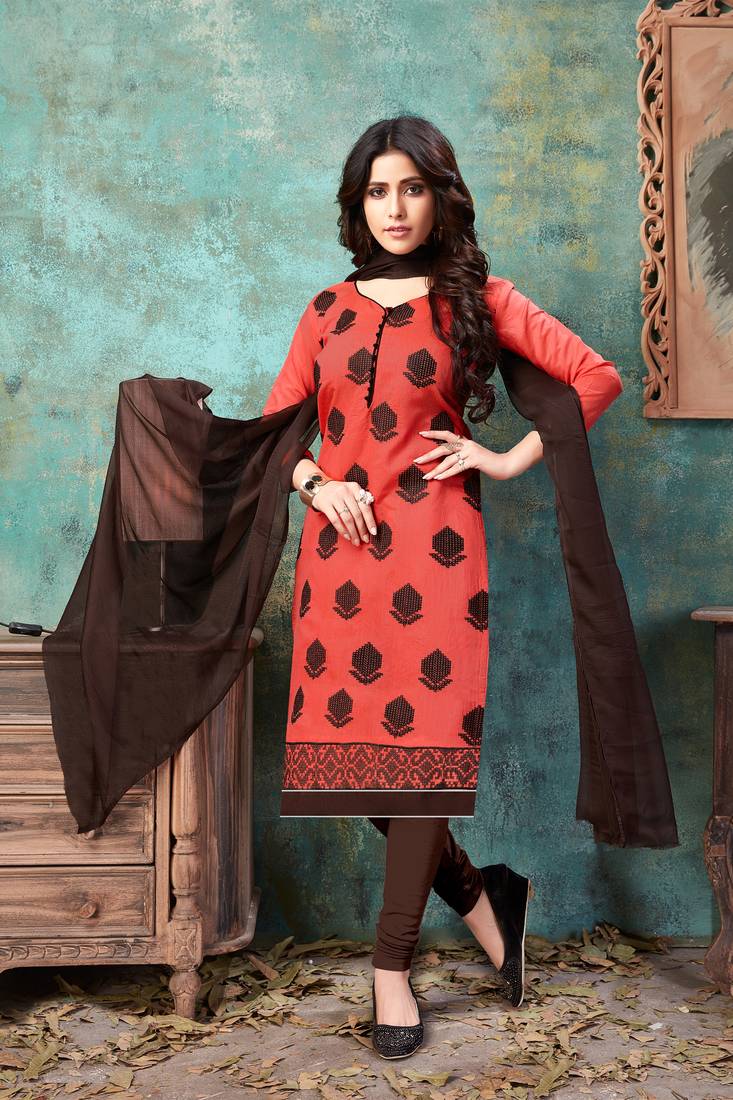 Coral embroidered chanderi salwar with dupatta