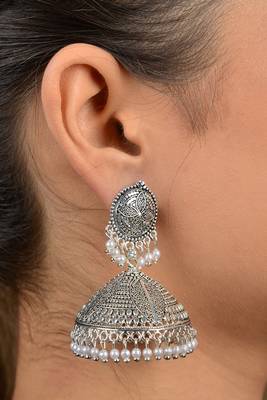 German Silver And Pearls Filigree Jhumka 2
