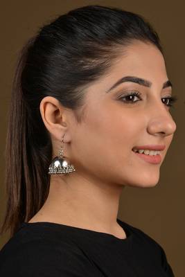 German Silver And Pearls Light Weight Jhumka 1