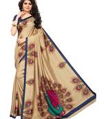 Beige Printed Art Silk Sarees With Blouse