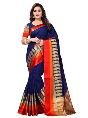 Navyblue Woven Chanderi Sarees With Blouse 1