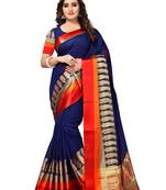 Navyblue Woven Chanderi Sarees With Blouse