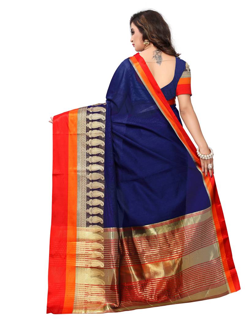Navyblue Woven Chanderi Sarees With Blouse