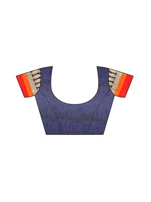 Navyblue Woven Chanderi Sarees With Blouse 4