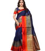 NavyBlue Woven Chanderi Sarees With Blouse