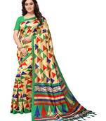 Beige Printed Art Silk Sarees With Blouse