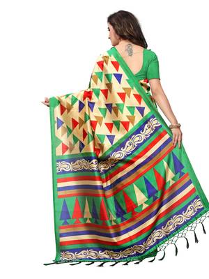 Beige Printed Art Silk Sarees With Blouse 3