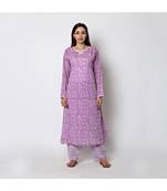 Purple foliage printed long Kurta combined with striped Parallel (set of 2)