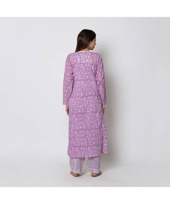 Purple foliage printed long Kurta combined with striped Parallel (set of 2) 3